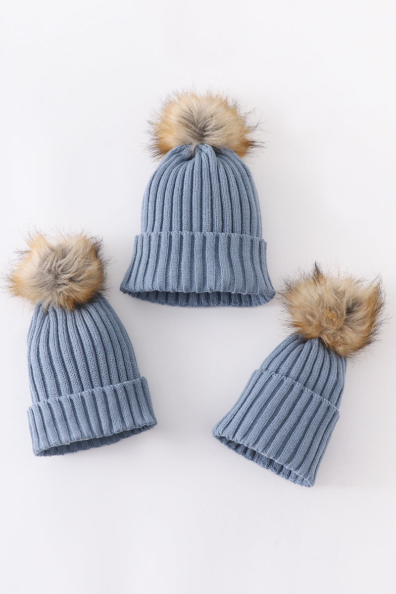Slate Cable Knit Pom Beanie Hats for Baby, Toddlers and Adults by Abby & Evie