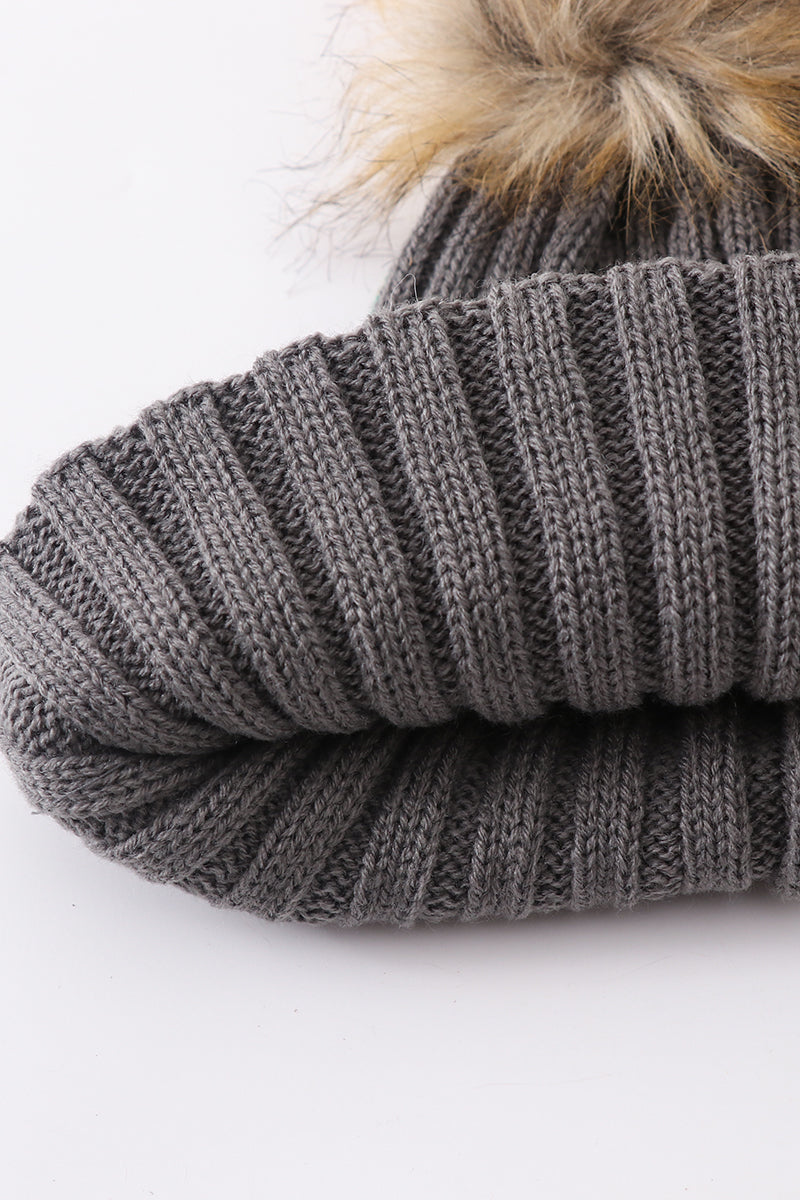 Grey Rib Knit Pom Beanie Hats for Baby, Toddlers and Adults by Honey Bean