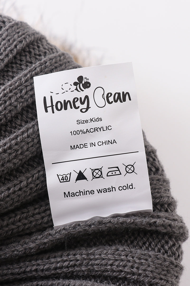 Grey Rib Knit Pom Beanie Hats for Baby, Toddlers and Adults by Honey Bean