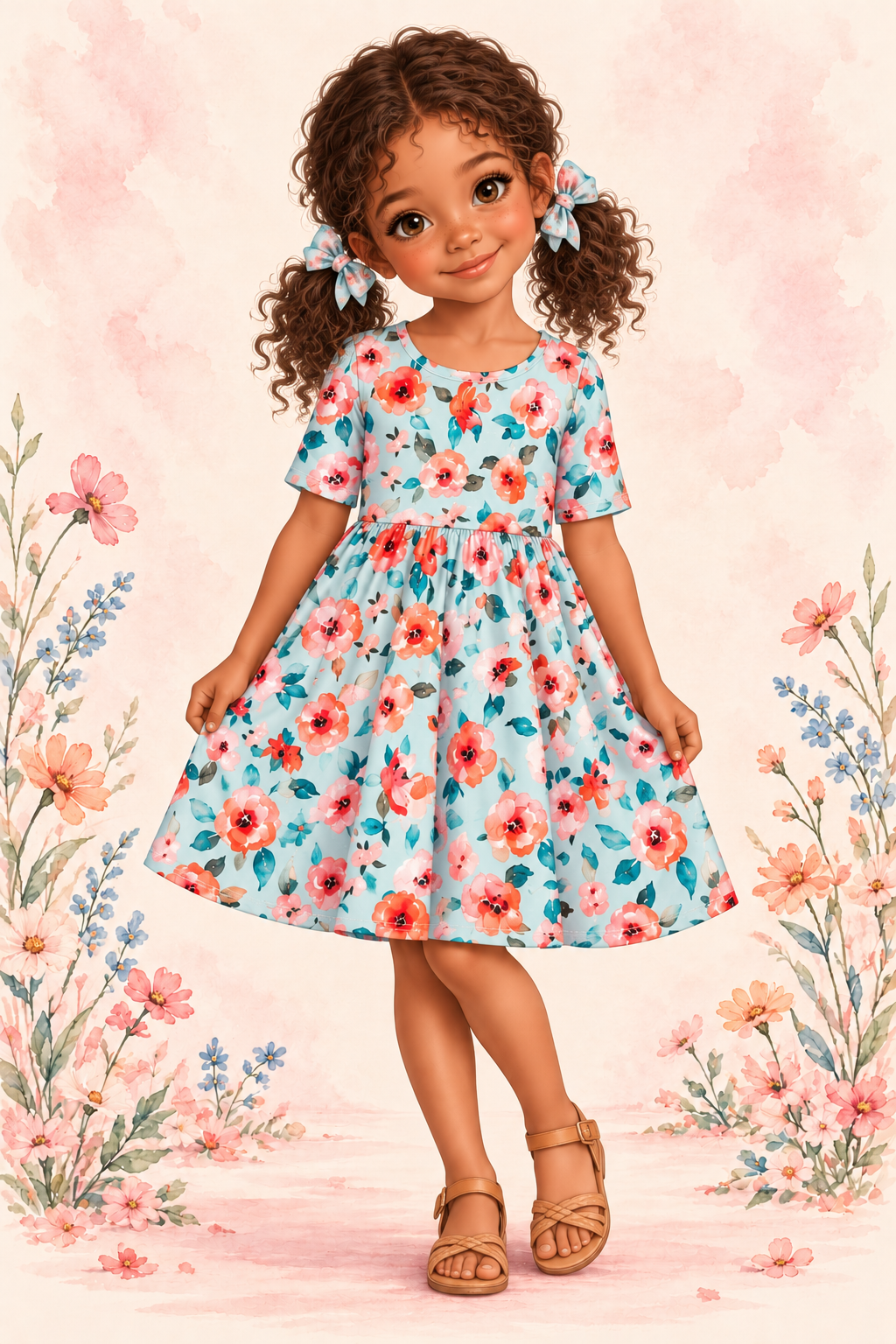 Coral Bloom Bamboo Twirl Dress | Landrie Lou