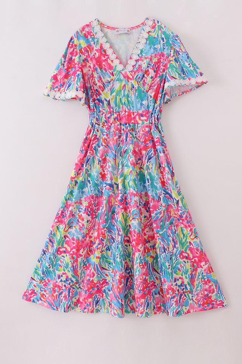 Vibrant Floral Lacy Mom’s Dress