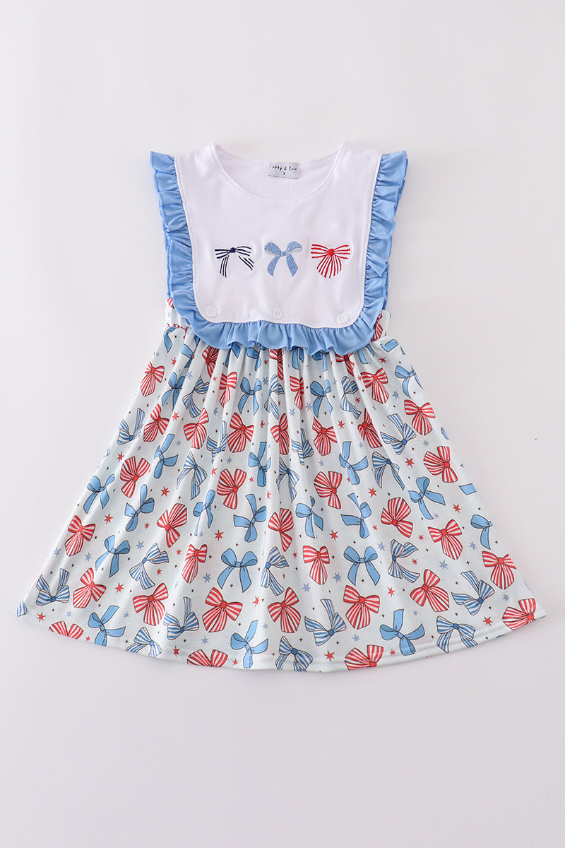 Red, White & Bows Embroidered Dress
