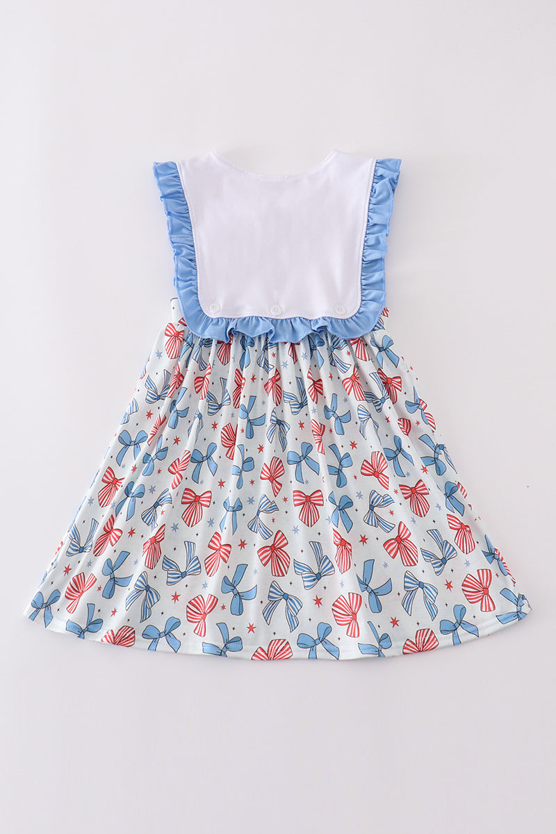 Red, White & Bows Embroidered Dress