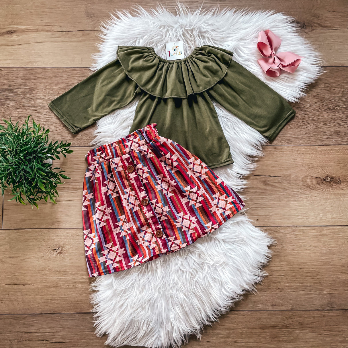 Brown Aztec Skort Set by Twocan