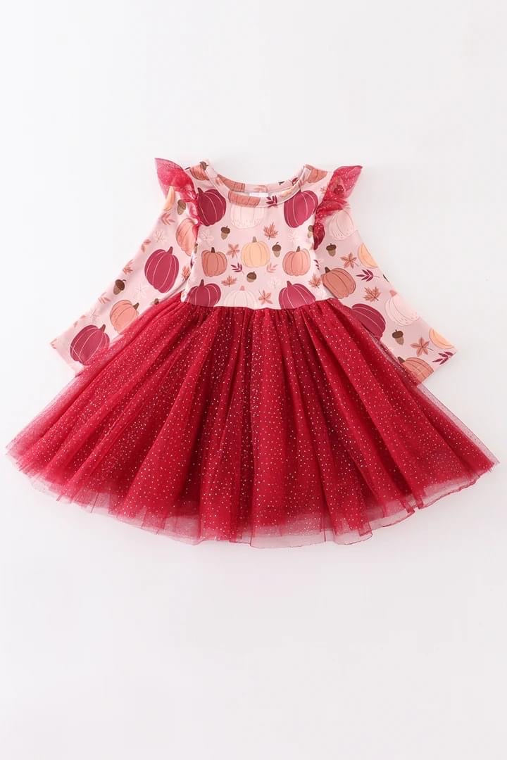 Maroon/Gold Pumpkin Tulle Dress