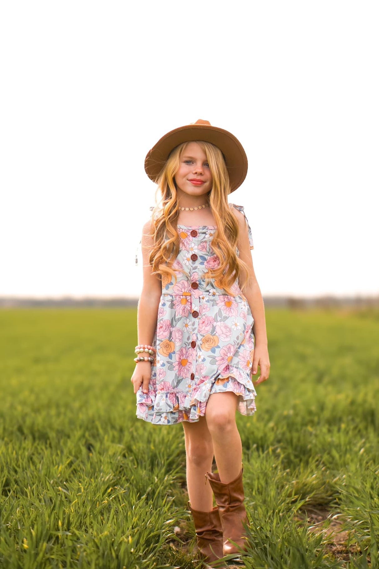 Buttoned Floral Ruffle Dress by Abby & Evie