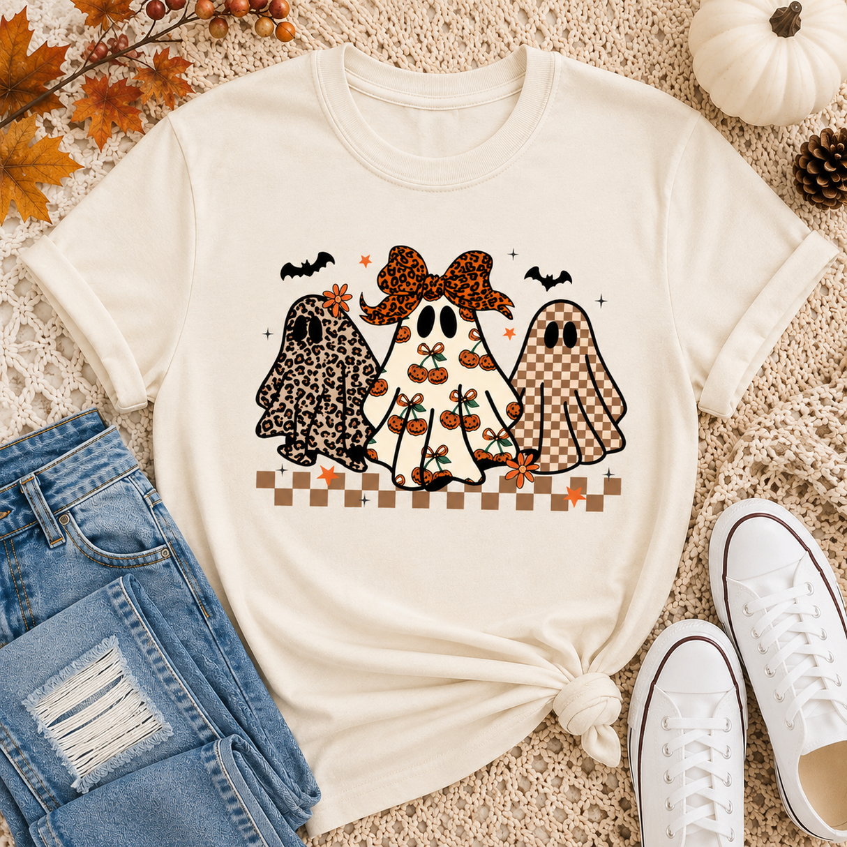 Preppy Halloween Ghosts Tee or Sweatshirt | Women's