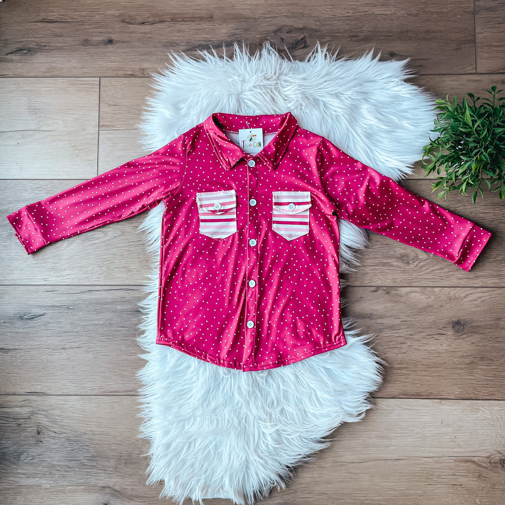 Maroon Striped Button Up Tee by Twocan