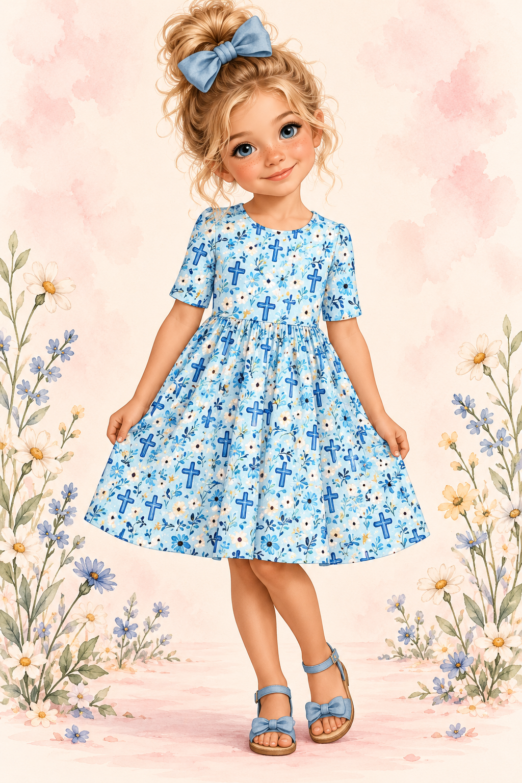 Blue Crosses Bamboo Twirl Dress | Landrie Lou