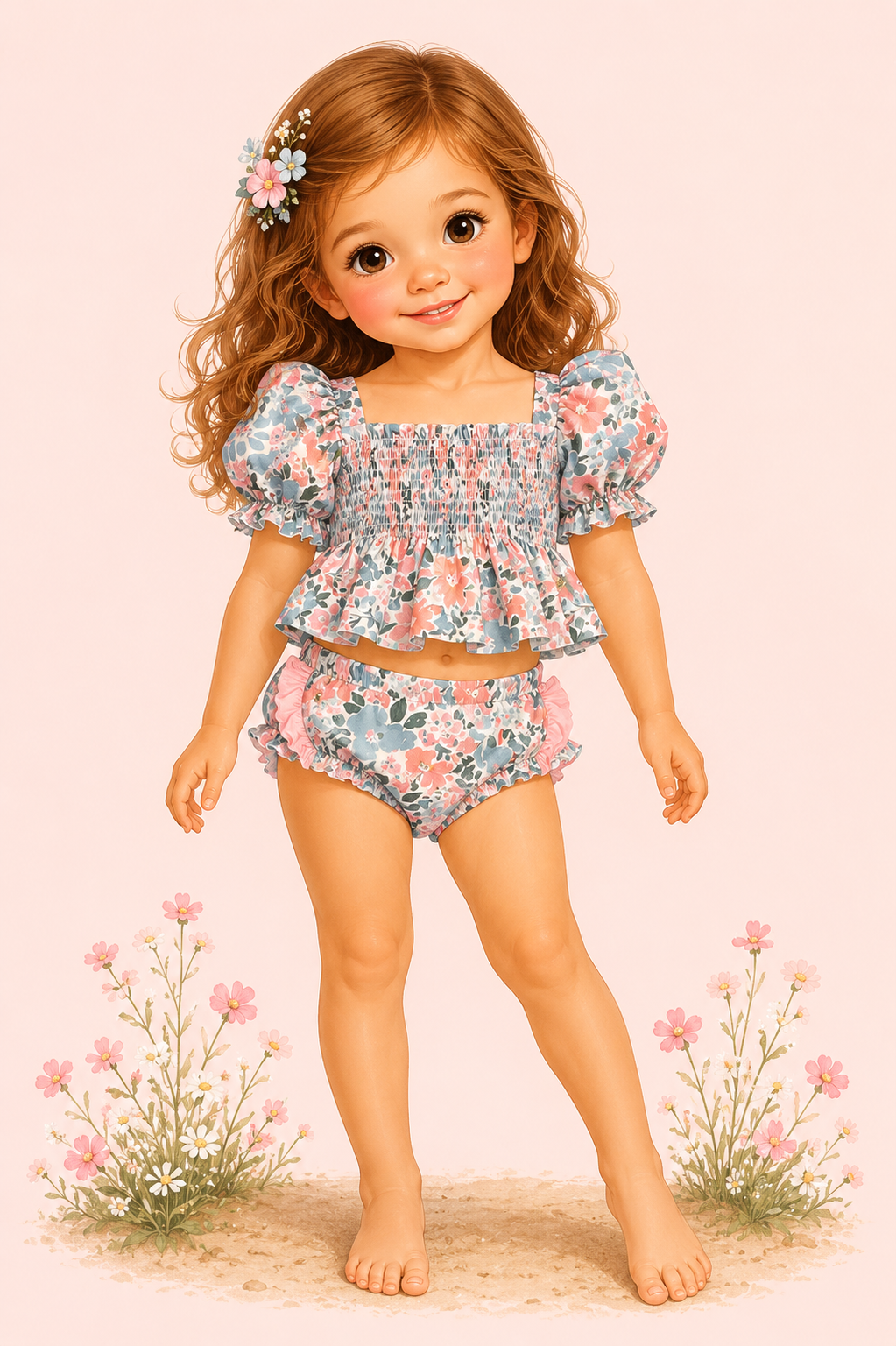 Whispering Blooms Smocked Swim Set | UPF 50+