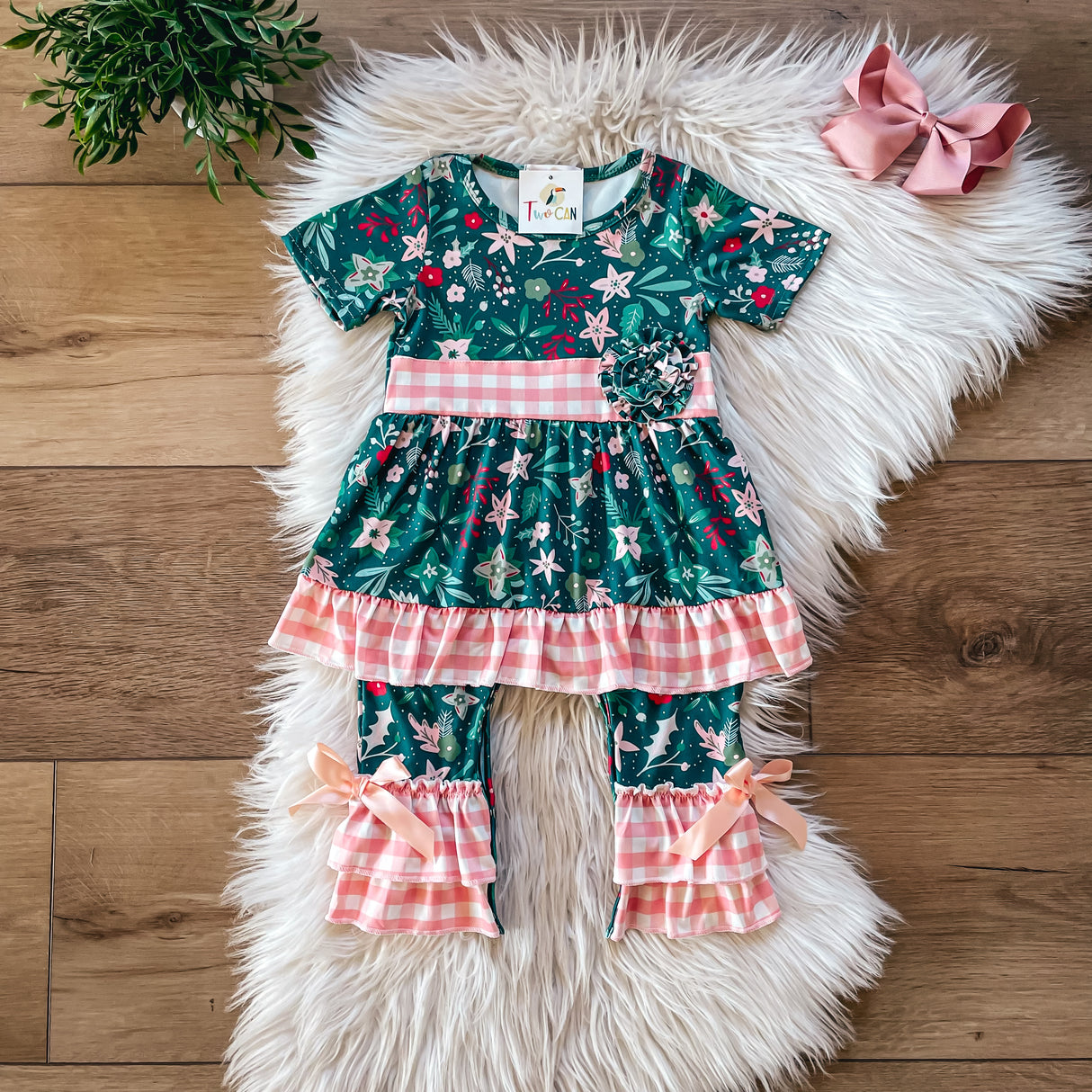 Green Holly Baby Romper by Twocan