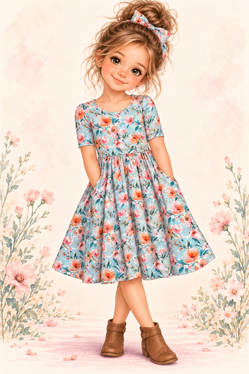 Blue Peach Bamboo Twirl Dress | Landrie Lou