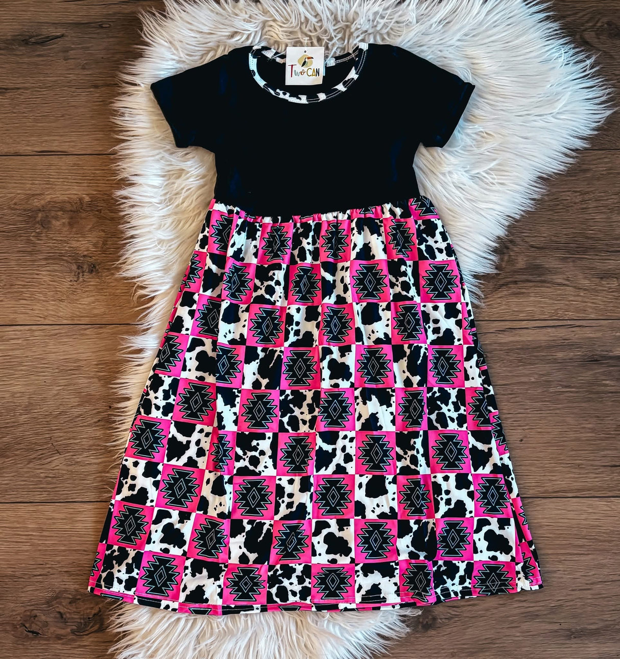 Southwest Cowprint Maxi Dress | Twocan