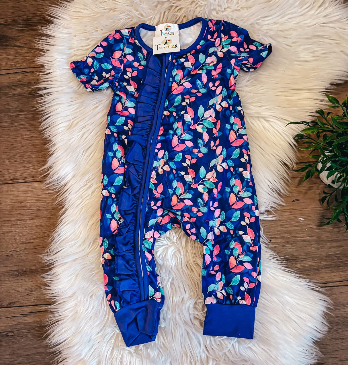 Purple Leafy Zip Up Baby Romper | Twocan