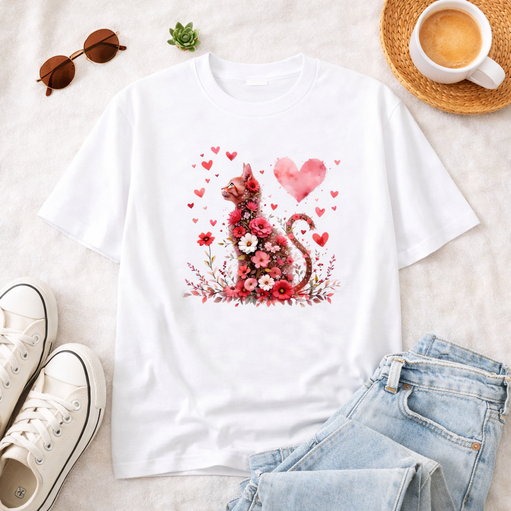Valentine Floral Cat | Graphic Tee
