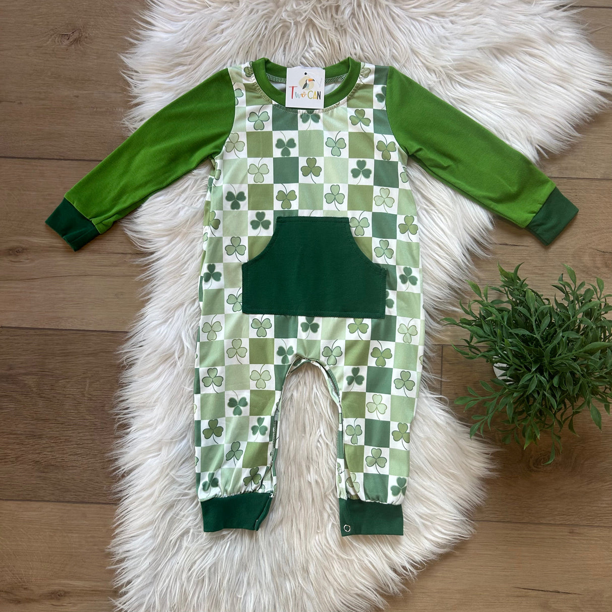 St. Paddy’s Checkerboard Baby Romper by Twocan