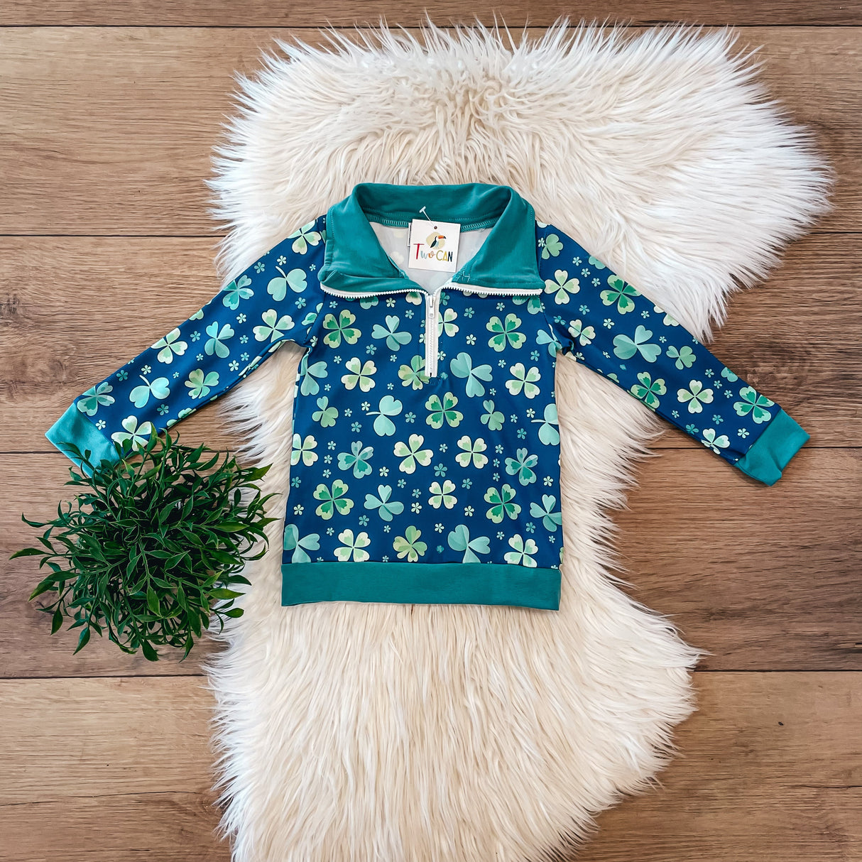 Blue Shamrock Quarter Zip Pullover by Twocan