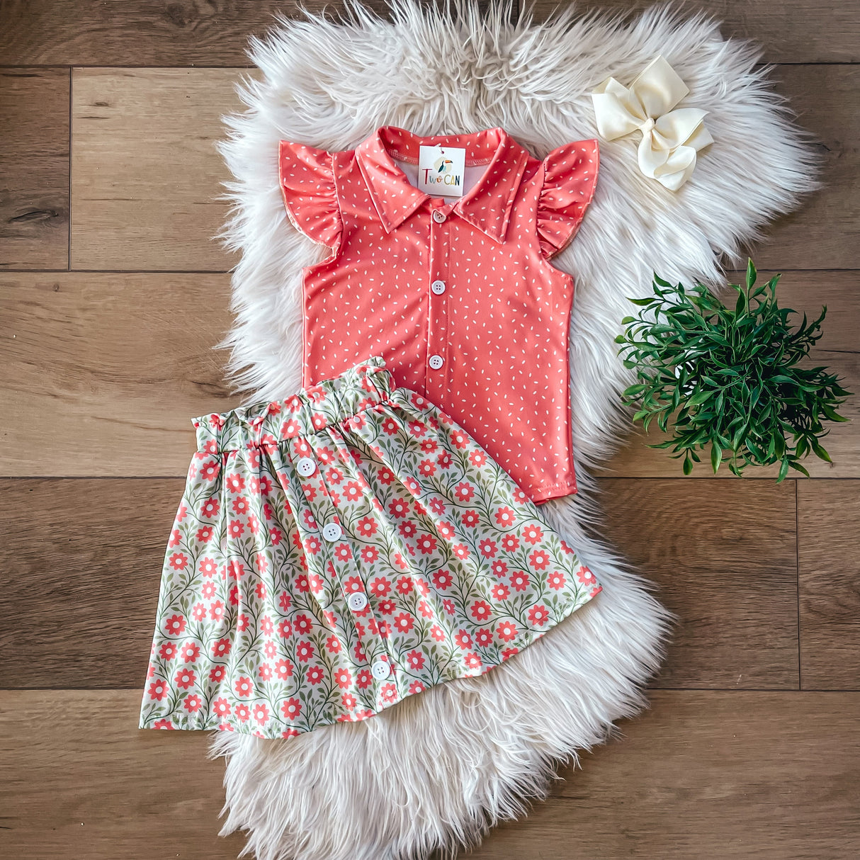 Green & Peach Skort Set by Twocan