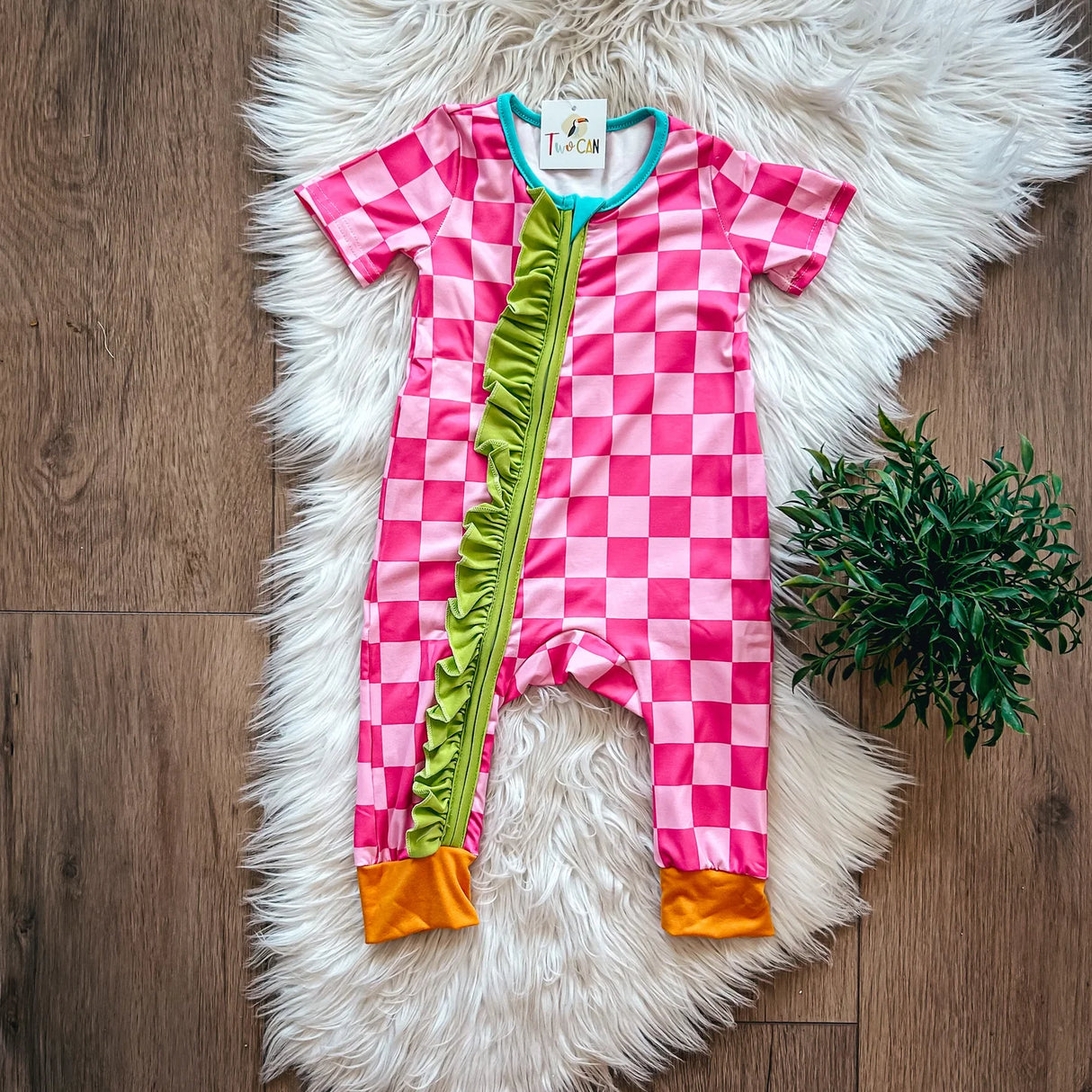 Neon Checkerboard Zippie Romper | TwoCan