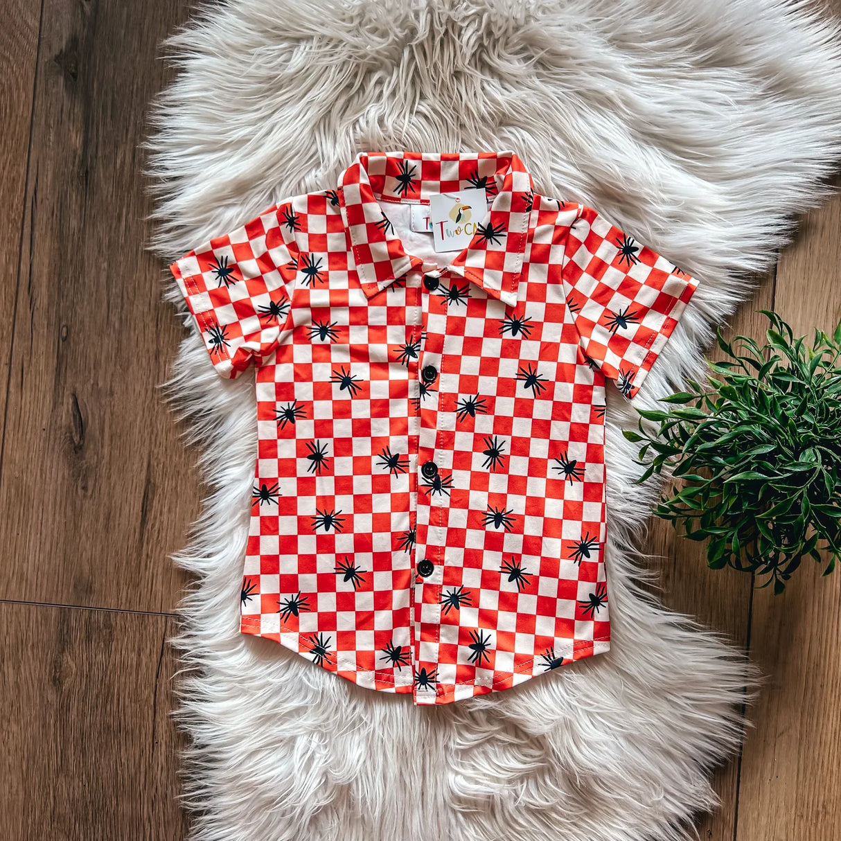 Checkered Spiders Button Up Tee | TwoCan