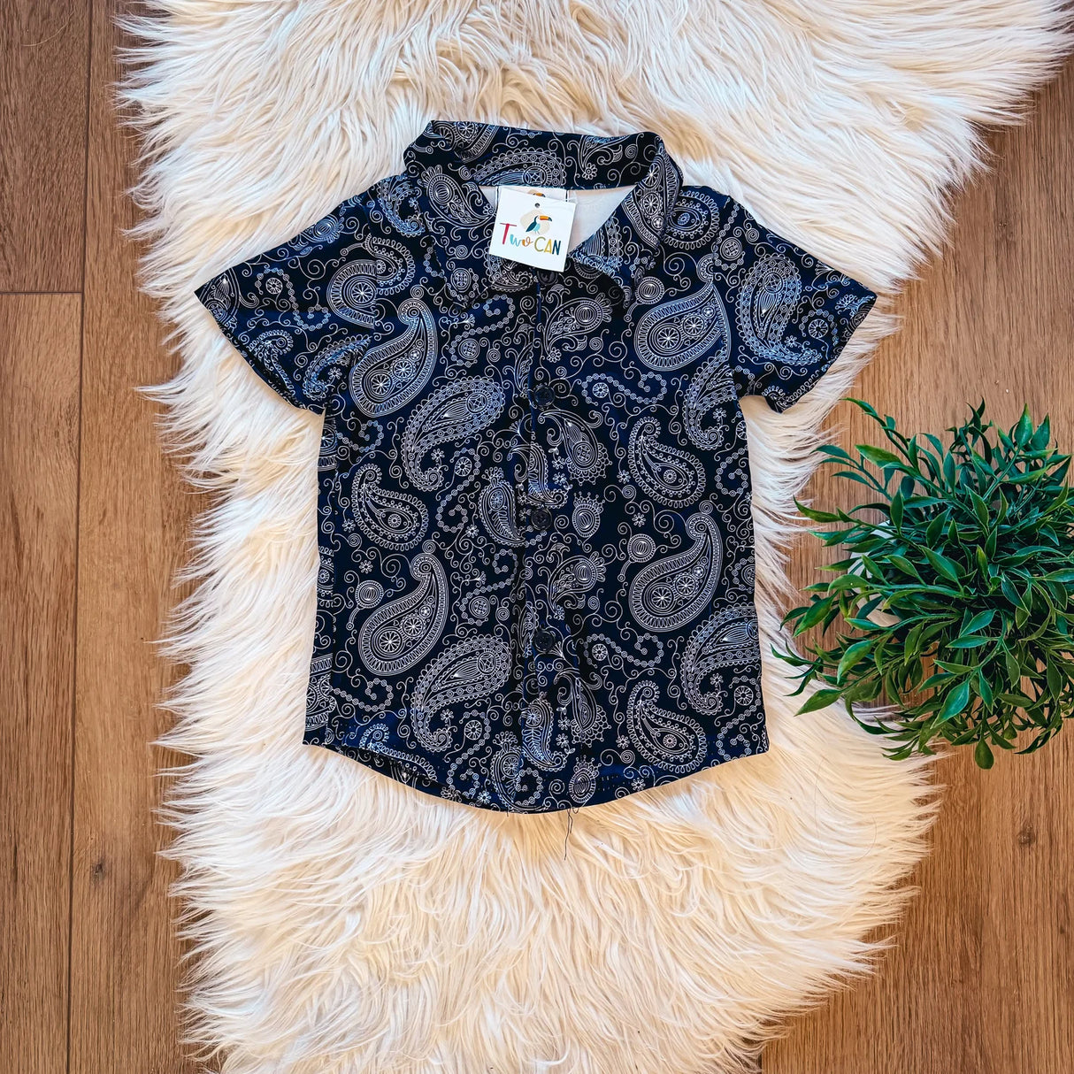Black Velvet Paisley Button Up Tee | TwoCan
