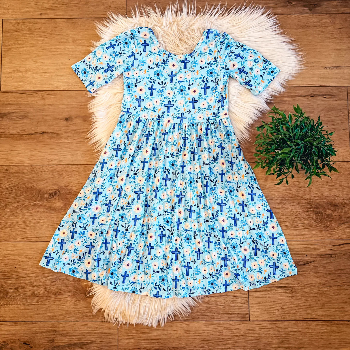 Blue Crosses Bamboo Twirl Dress | Landrie Lou