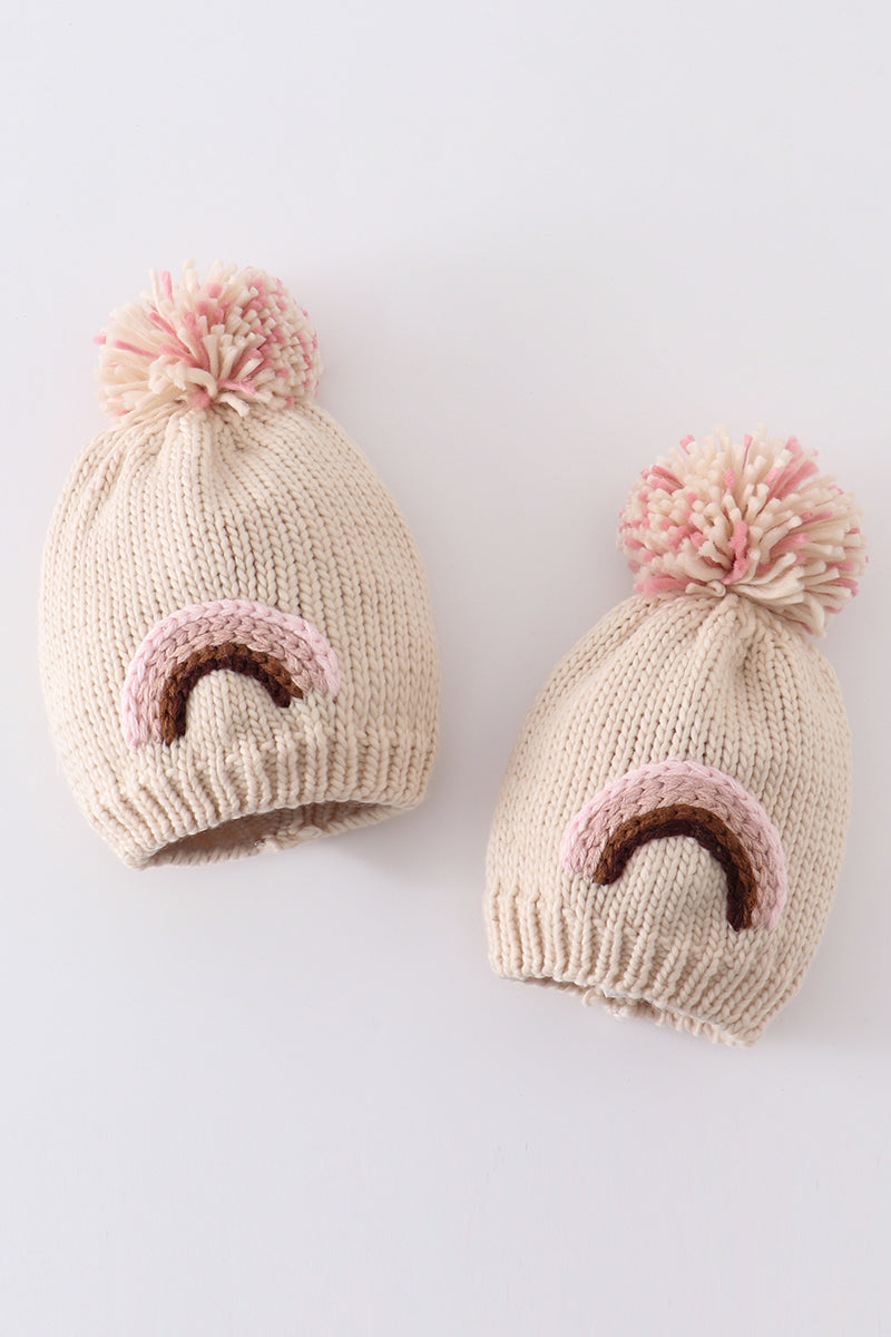 Rainbow Embroidered Cable Knit Pom Beanie Hat by Abby & Evie