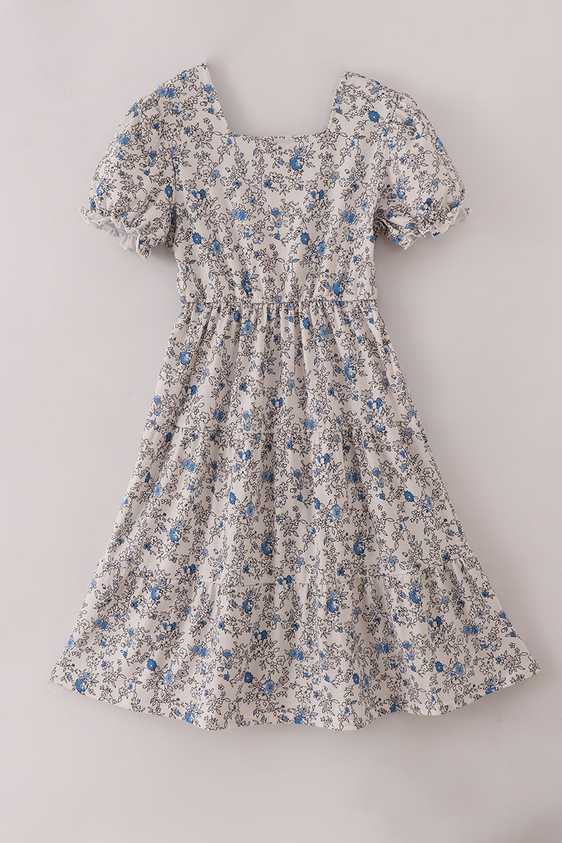Delicate Blue Vintage Tiered Mom Dress