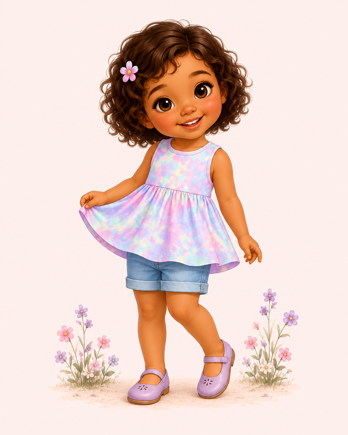 Cotton Candy Swirl Denim Shorts Set | Pete + Lucy