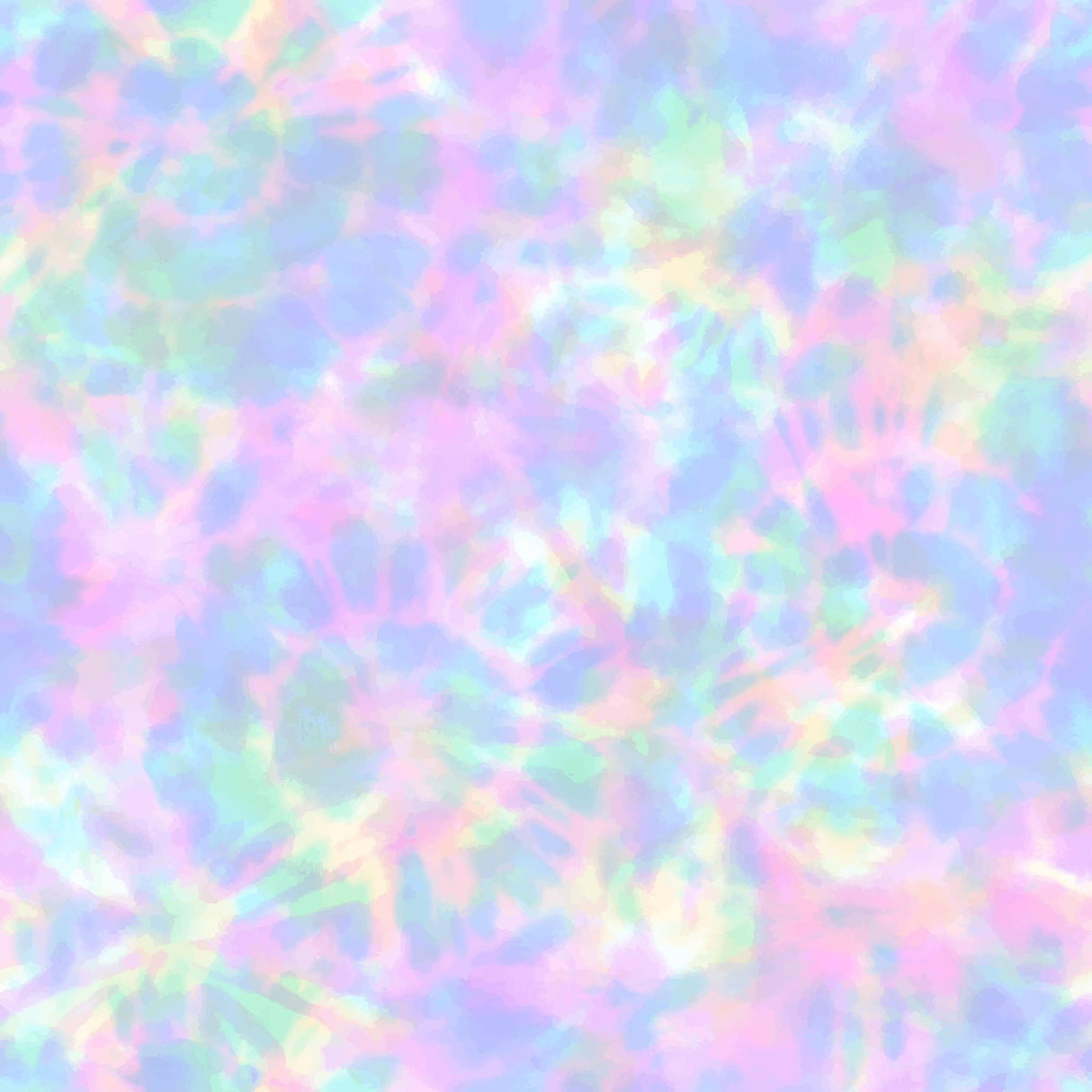 Pastel tie-dye fabric close-up with softly blended pink, lavender, mint, aqua and pale yellow in a dreamy watercolor pattern.