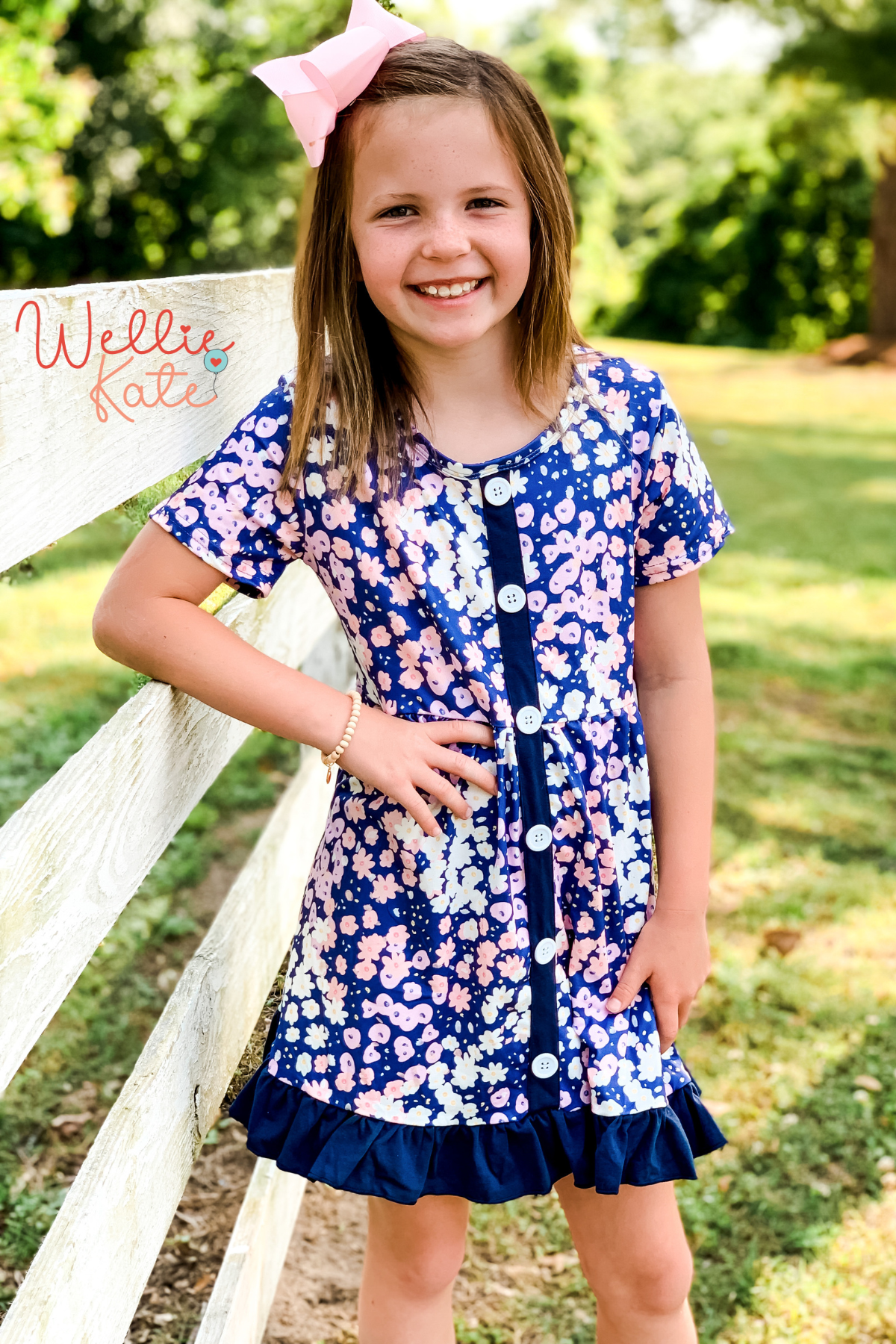 Pink & Navy Blooms Dress by Wellie Kate