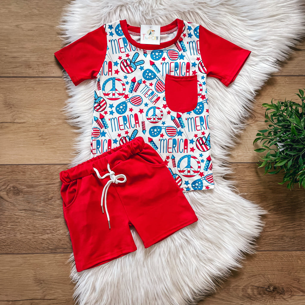 Americana Peace Shorts Set by Twocan