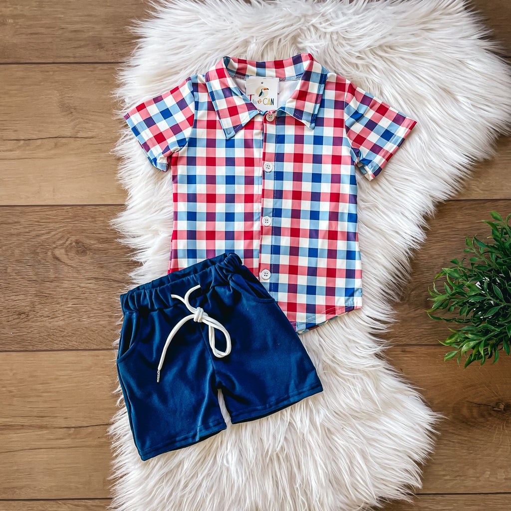 Americana Plaid Shorts Set by Twocan