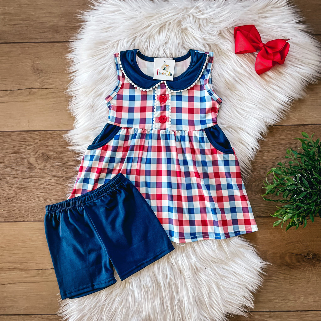 Americana Plaid Girls Shorts Set by Twocan