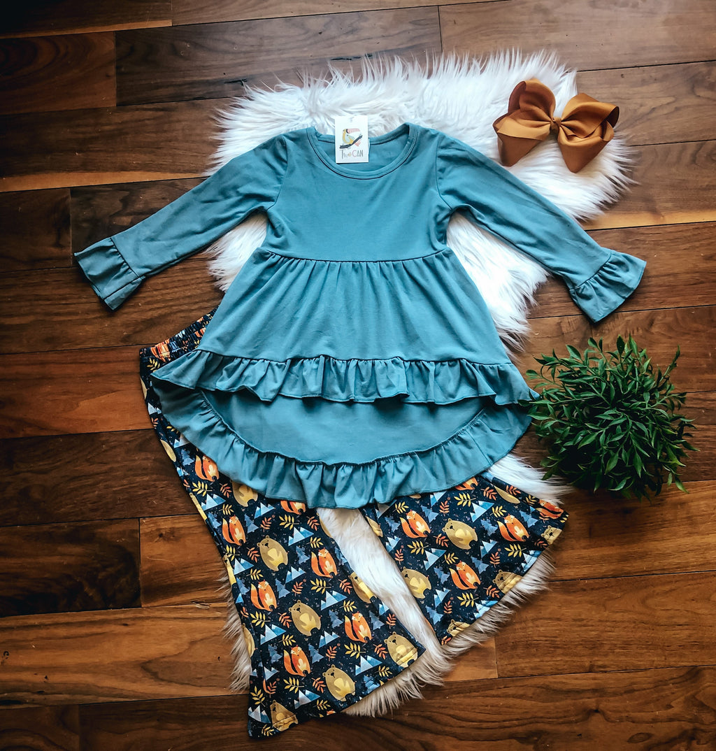 Woodland Foxes Hi-Lo Flare Pants Set by Twocan