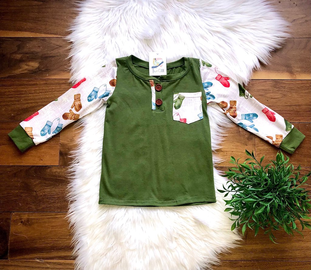 Knitted Mittens Long Sleeve Henley Shirt By Twocan