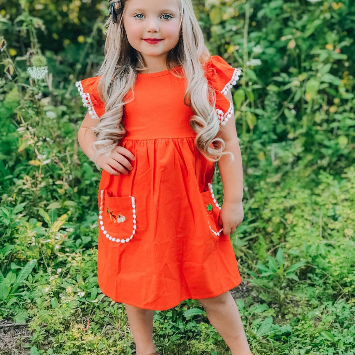 Orange Pumpkin Embroidery 2pc Dress 6