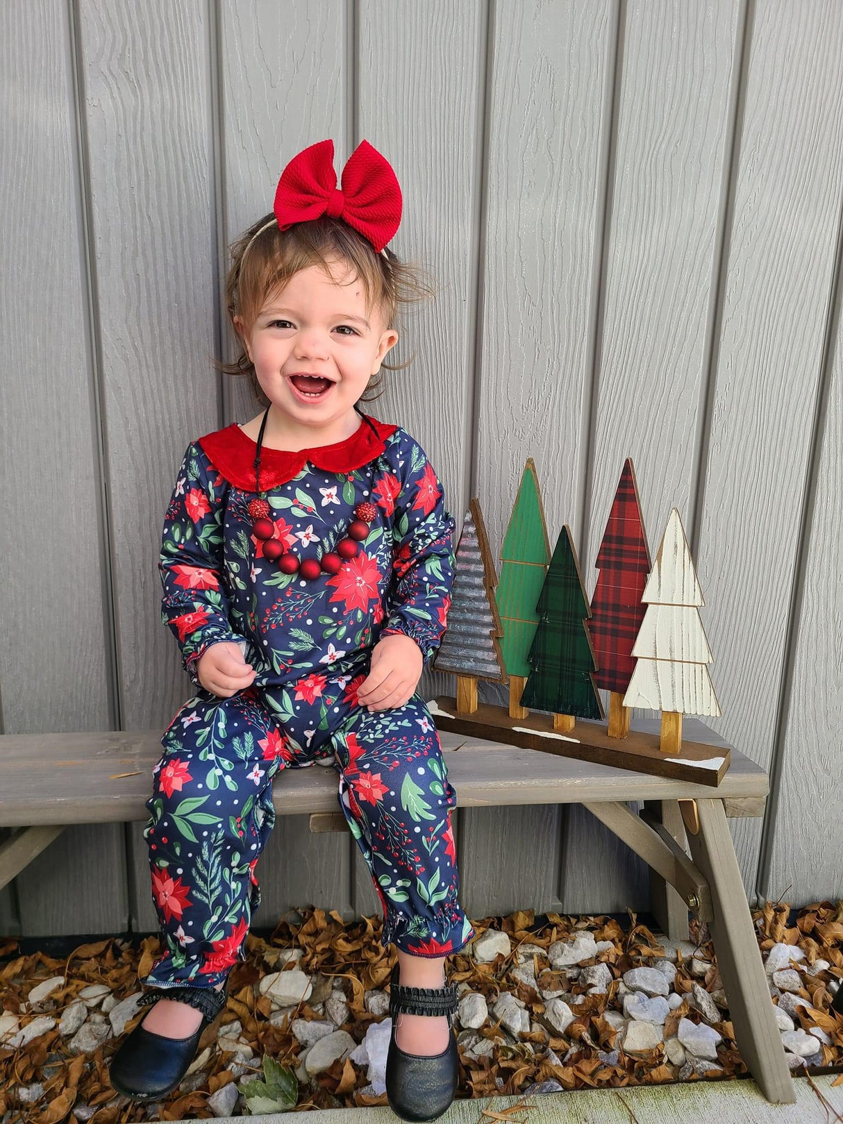Posh Poinsettia Velvet Collar Baby Romper by Wellie Kate