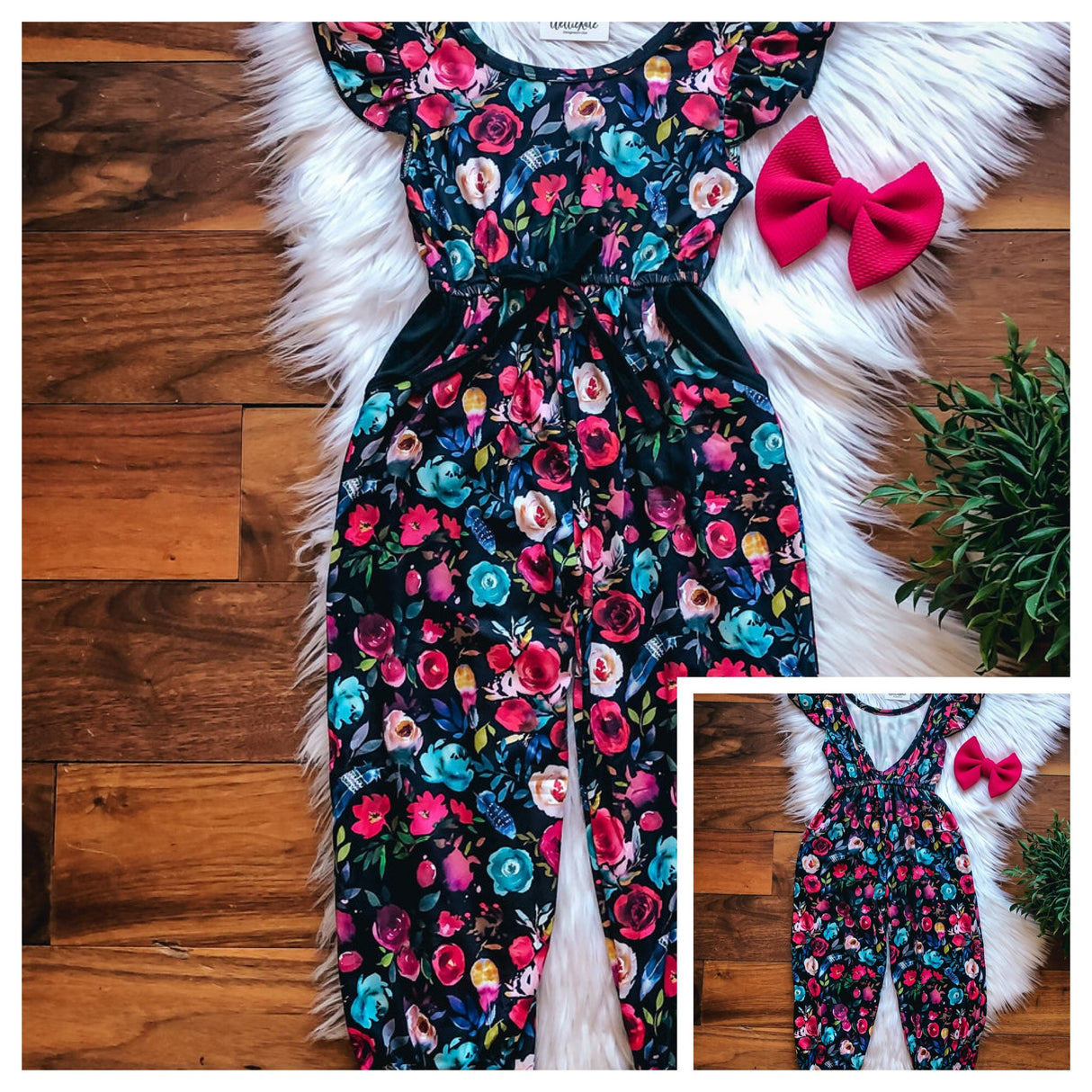 Burgundy Floral V-Back Jumpsuit by Wellie Kate