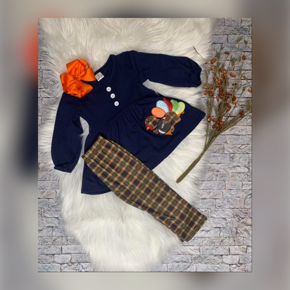 Thanksgiving Turkey Appliqué Two Piece Outfits - Whim & Wonder Boutique
