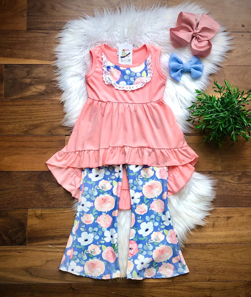 Springtime Stripes and Floral Flare Pants Set by Twocan