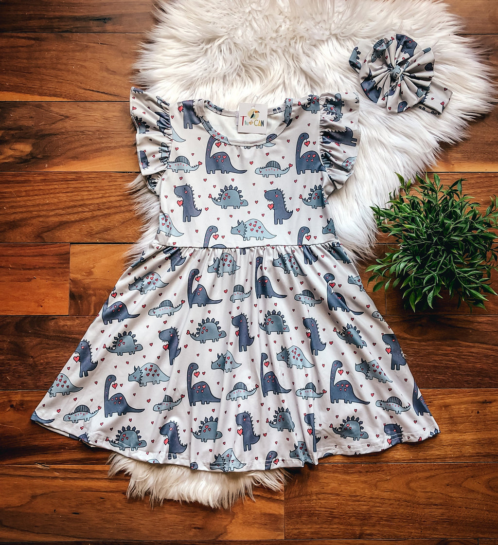 Dino Fun Flutter Sleeve Dress | Twocan