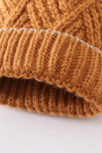 Camel Herringbone Pom-Pom Cozy Beanie Hats for Baby, Toddlers and Adults by Honey Bean