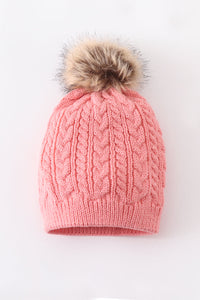 Bubblegum Pink Cable Knit Pom-Pom Beanie Hats for Baby, Toddlers and Adults by Honey Bean