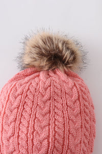 Bubblegum Pink Cable Knit Pom-Pom Beanie Hats for Baby, Toddlers and Adults by Honey Bean