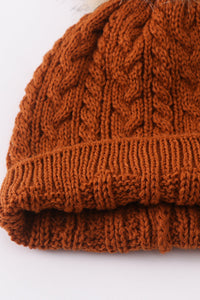 Rust Cable Knit Pom Beanie Hats for Baby, Toddlers and Adults by Honey Bean