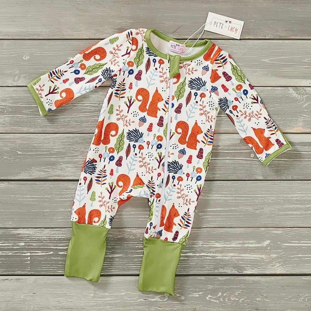 Squeaky Squirrels Zip Up Baby Romper By Pete and Lucy