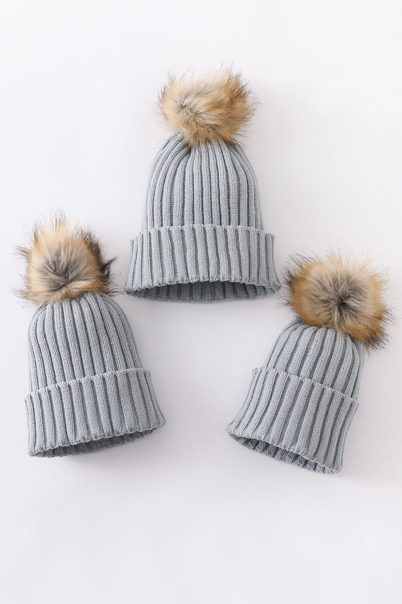 Sage Cable Knit Pom Beanie Hats for Baby, Toddlers and Adults by Abby & Evie