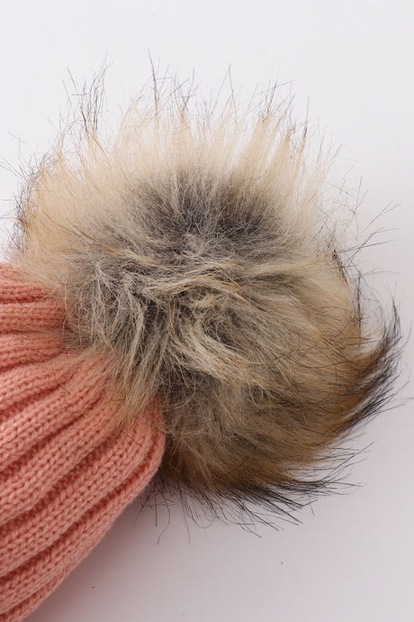 Coral Pink Rib Knit Pom-Pom Beanie Hats for Baby, Toddlers and Adults