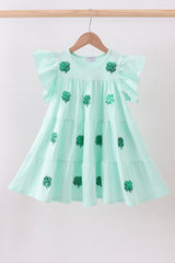 Lucky Clover Sequin Twirl Dress - Mint